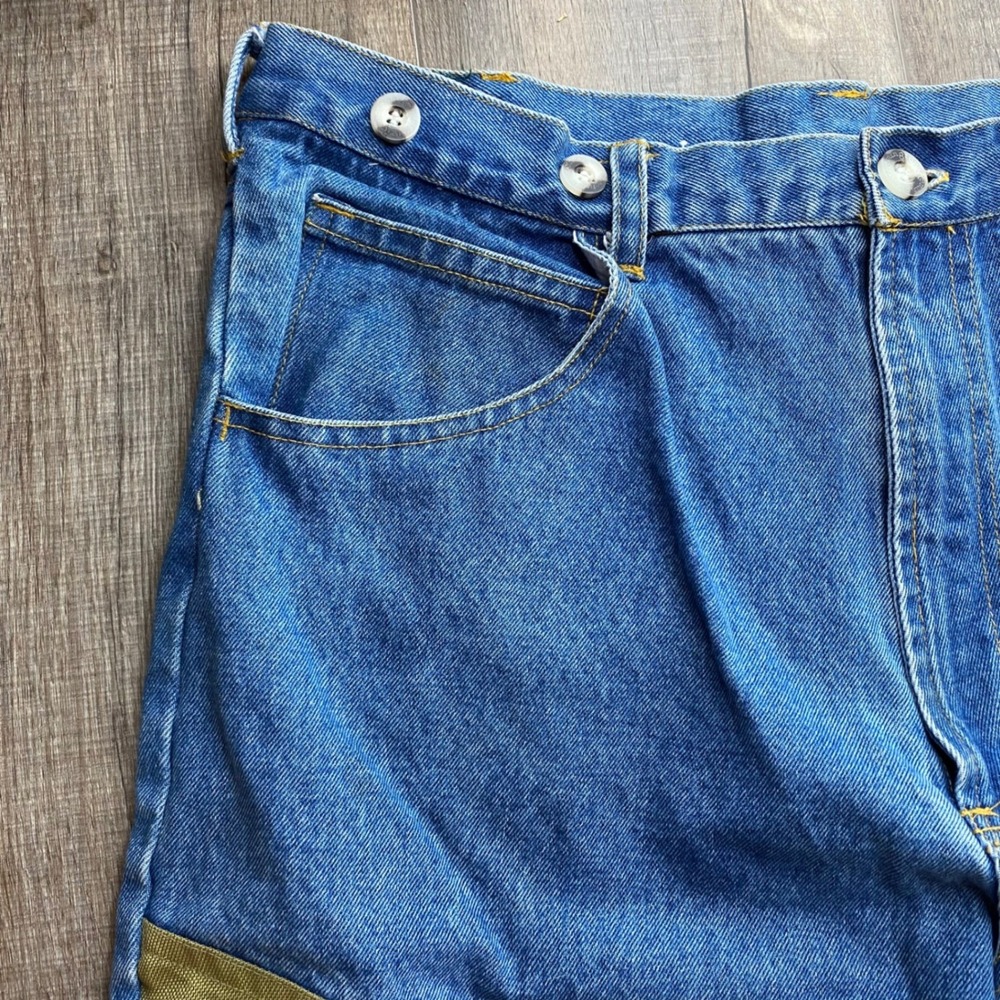 VINTAGE Remington Mens XL Blue Denim Olive Green Brush Guard Hunting Pants Jeans - Picture 6 of 9